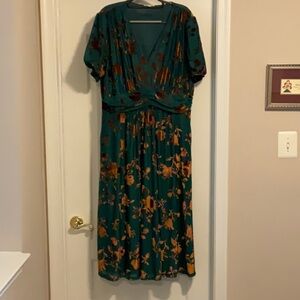 Elegant Green and Brown Floral Dress
